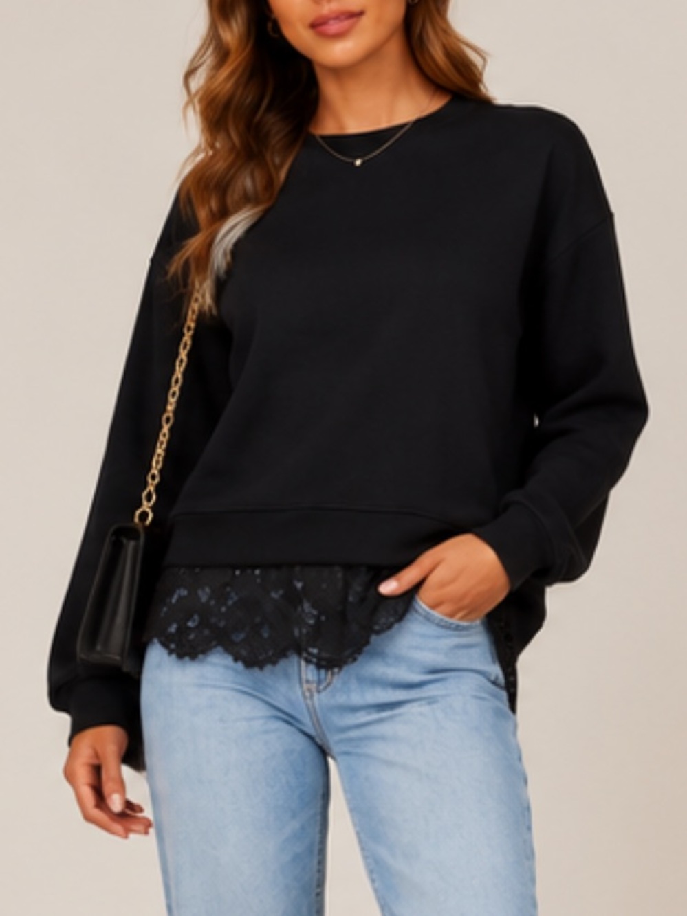Generation Love Emersyn Lace Back Crewneck Sweatshirt Black Size XS